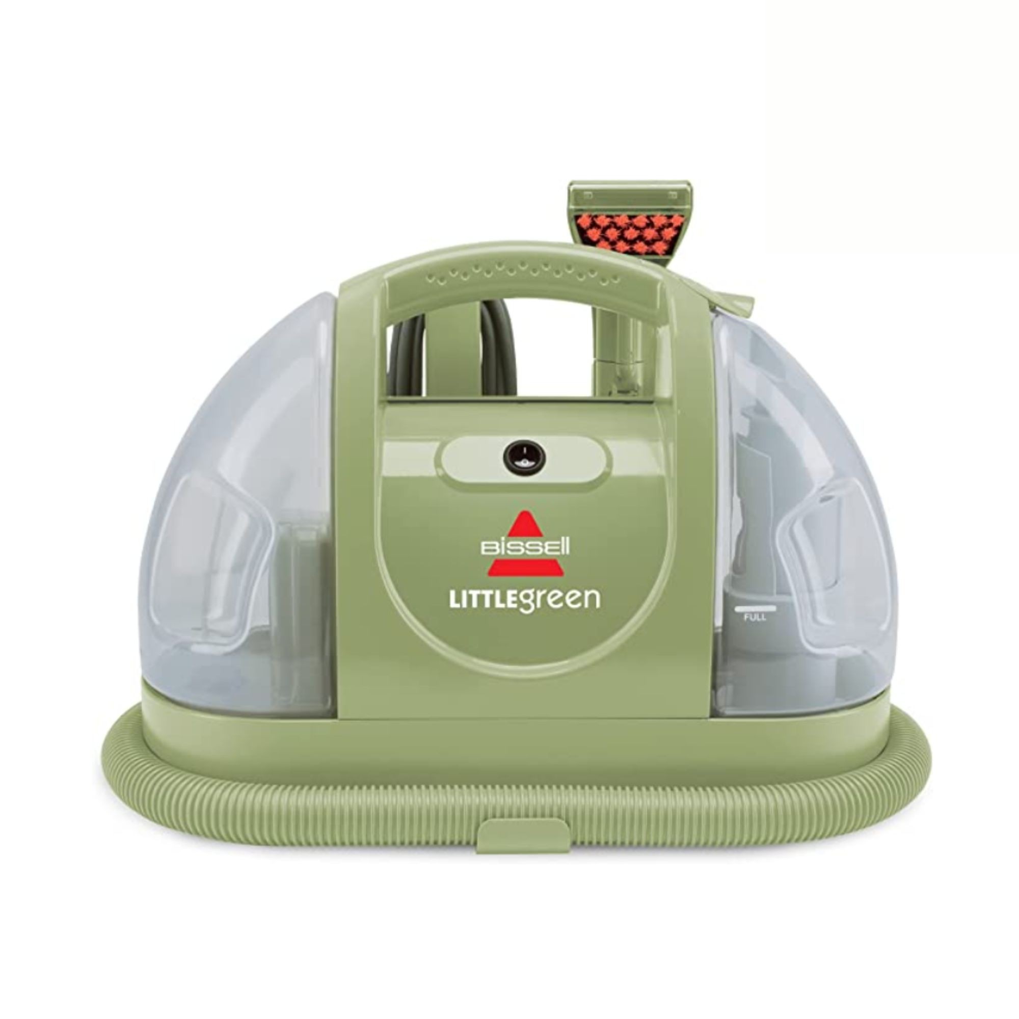 The green Bissell Little Green appliance with its hose and two side tanks, as pictured in the source shopping feature.