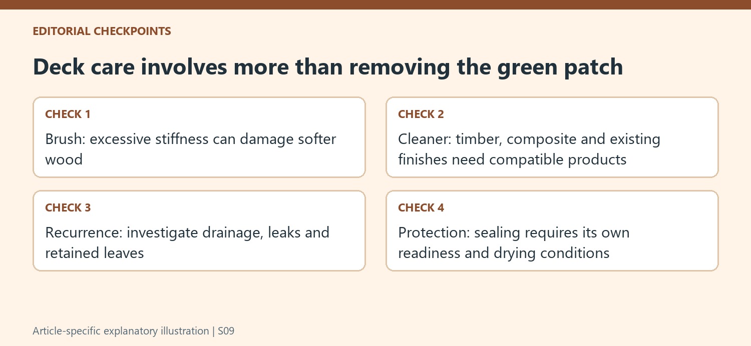 Deck care involves more than removing the green patch