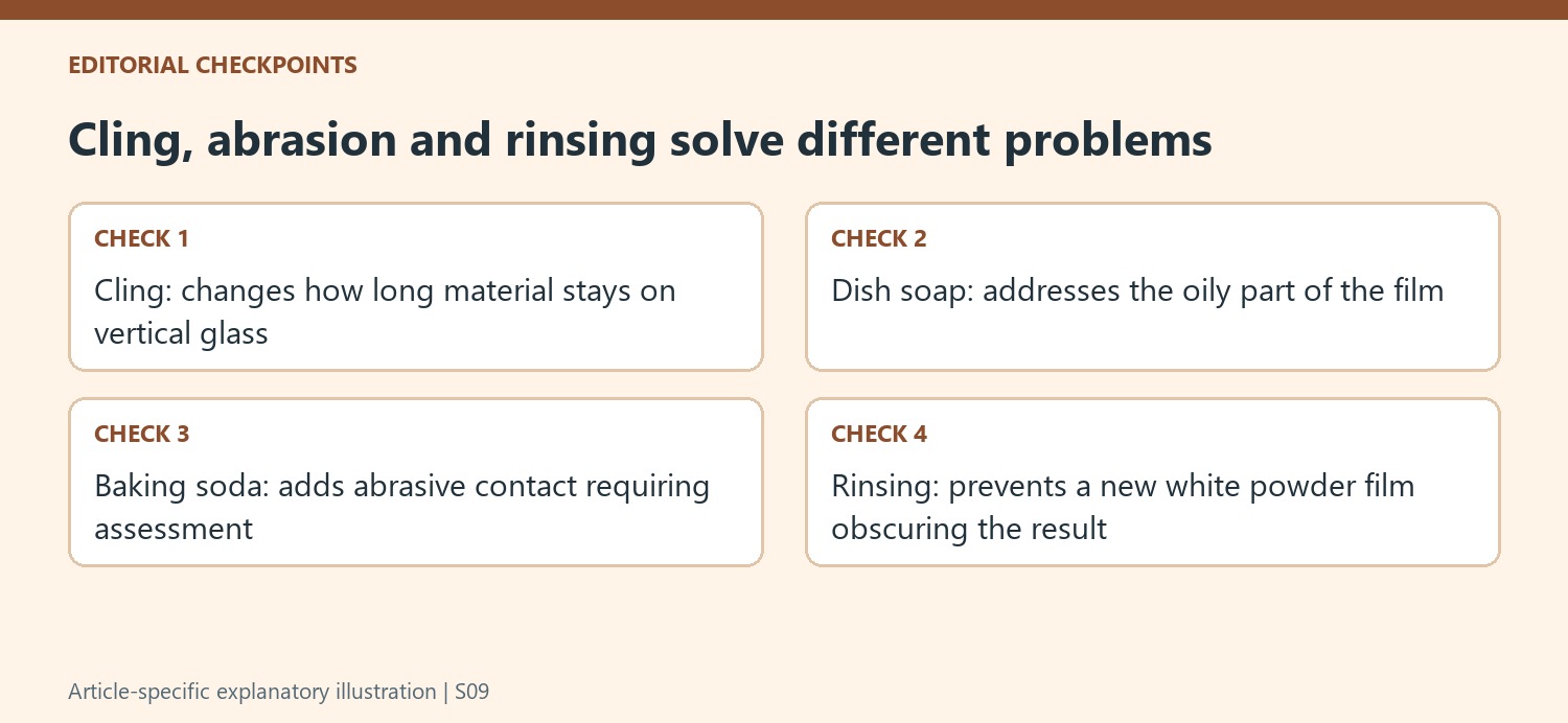 Cling, abrasion and rinsing solve different problems