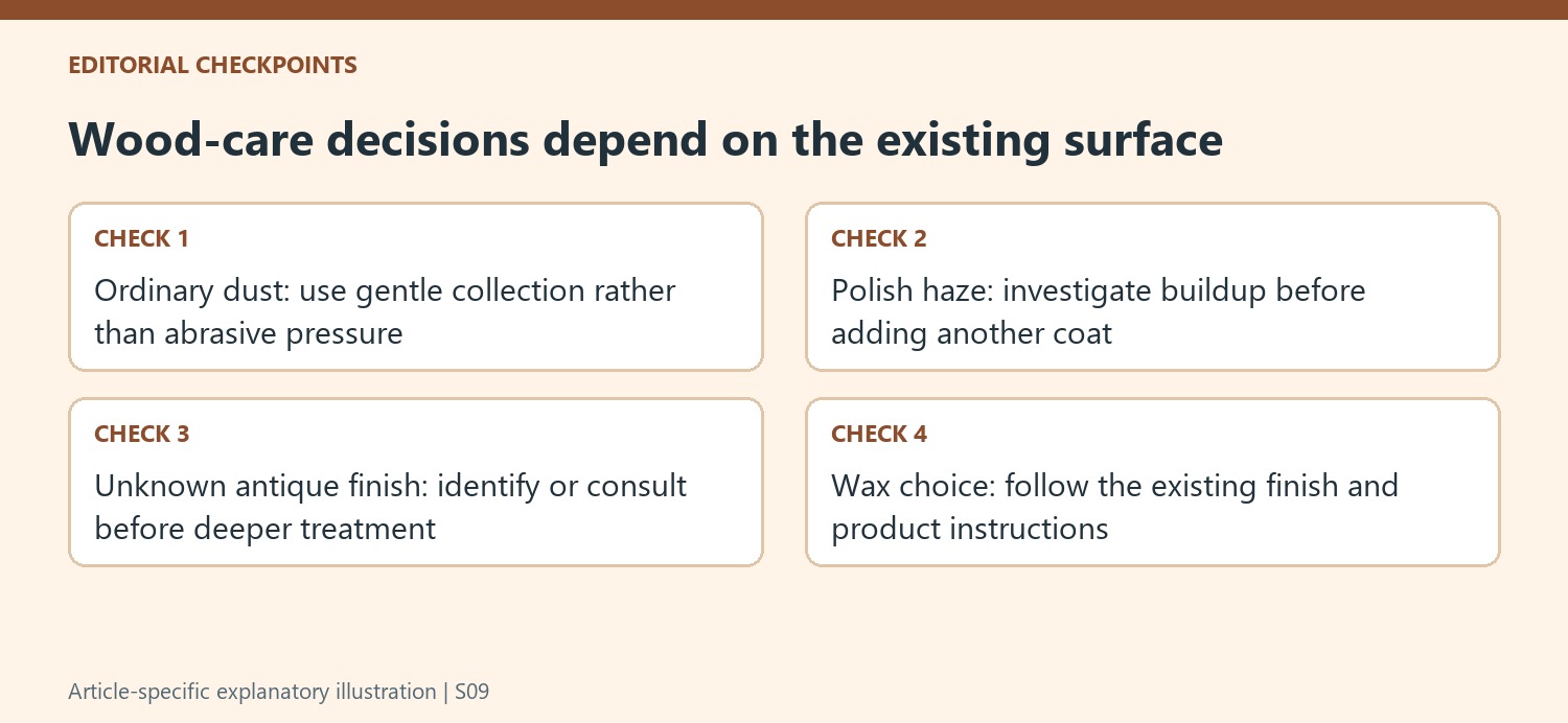 Wood-care decisions depend on the existing surface