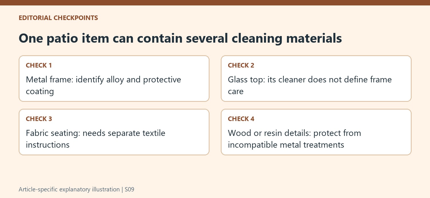 One patio item can contain several cleaning materials