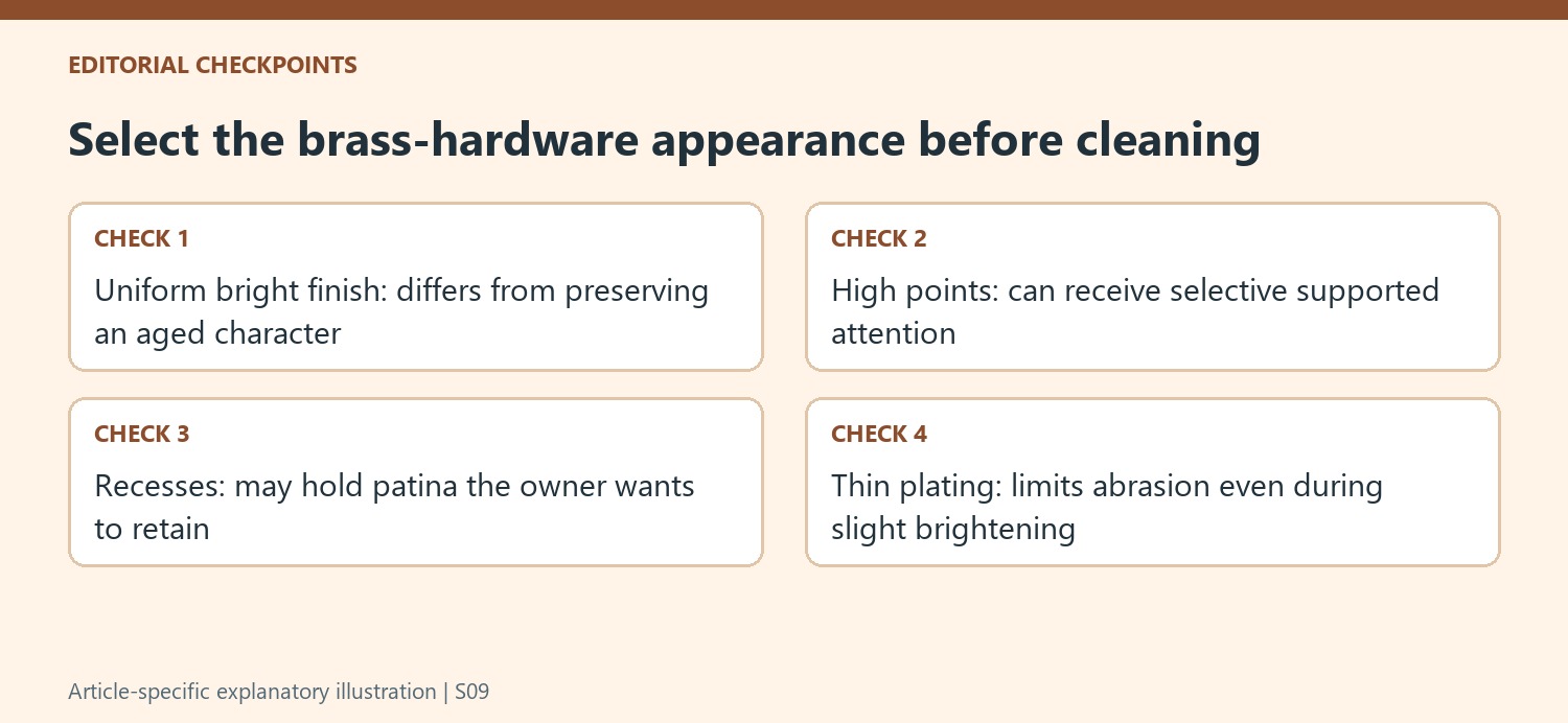 Select the brass-hardware appearance before cleaning