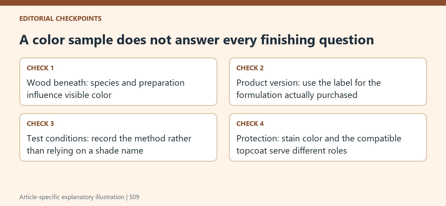 A color sample does not answer every finishing question