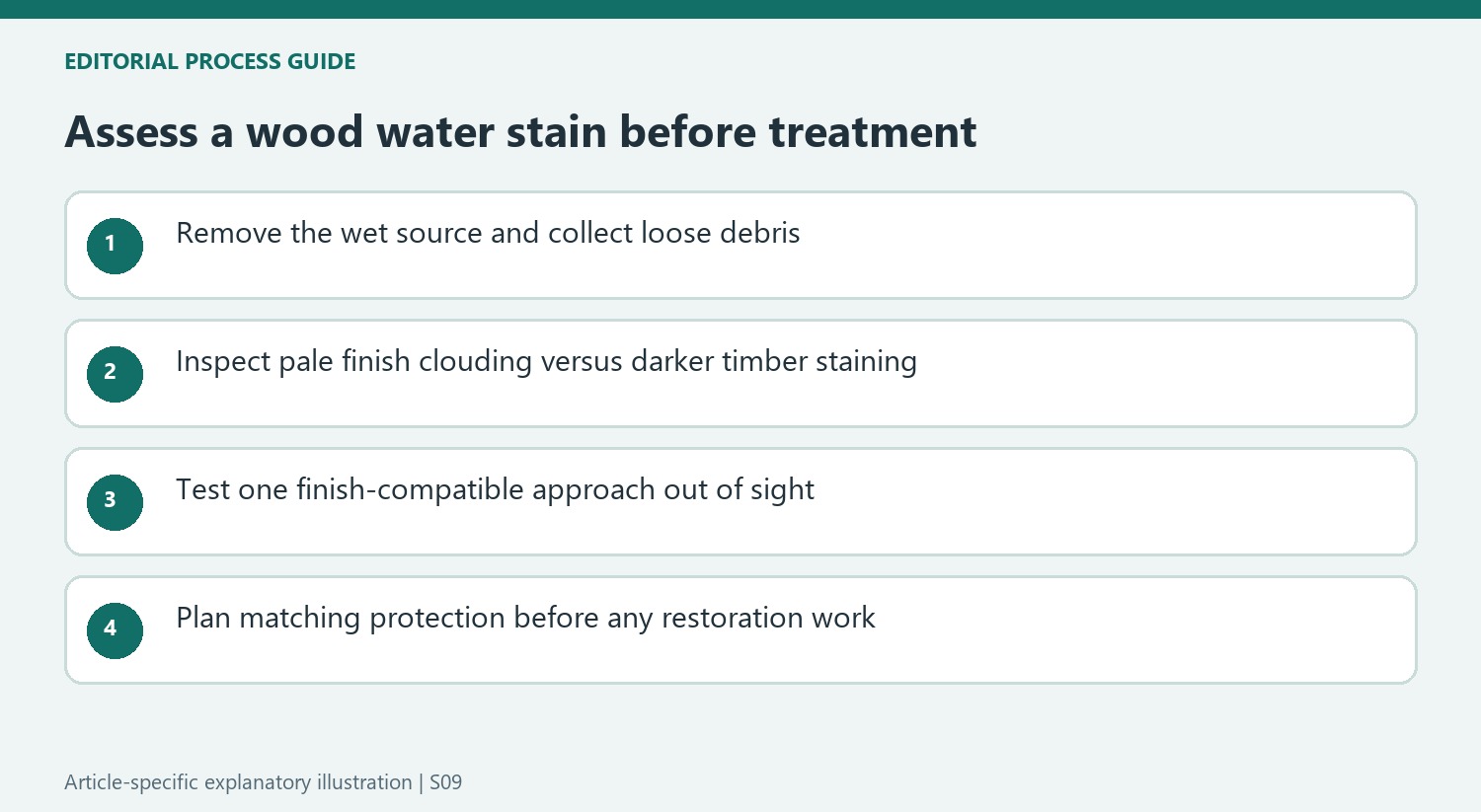 Assess a wood water stain before treatment
