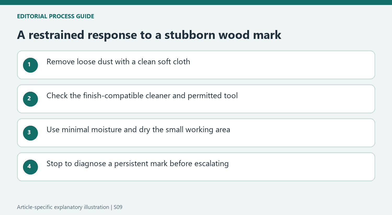 A restrained response to a stubborn wood mark