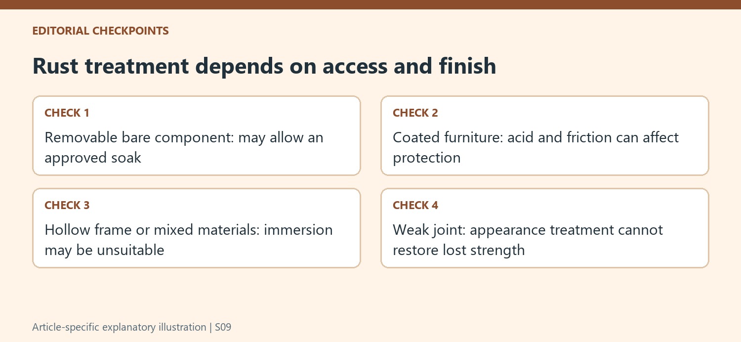 Rust treatment depends on access and finish
