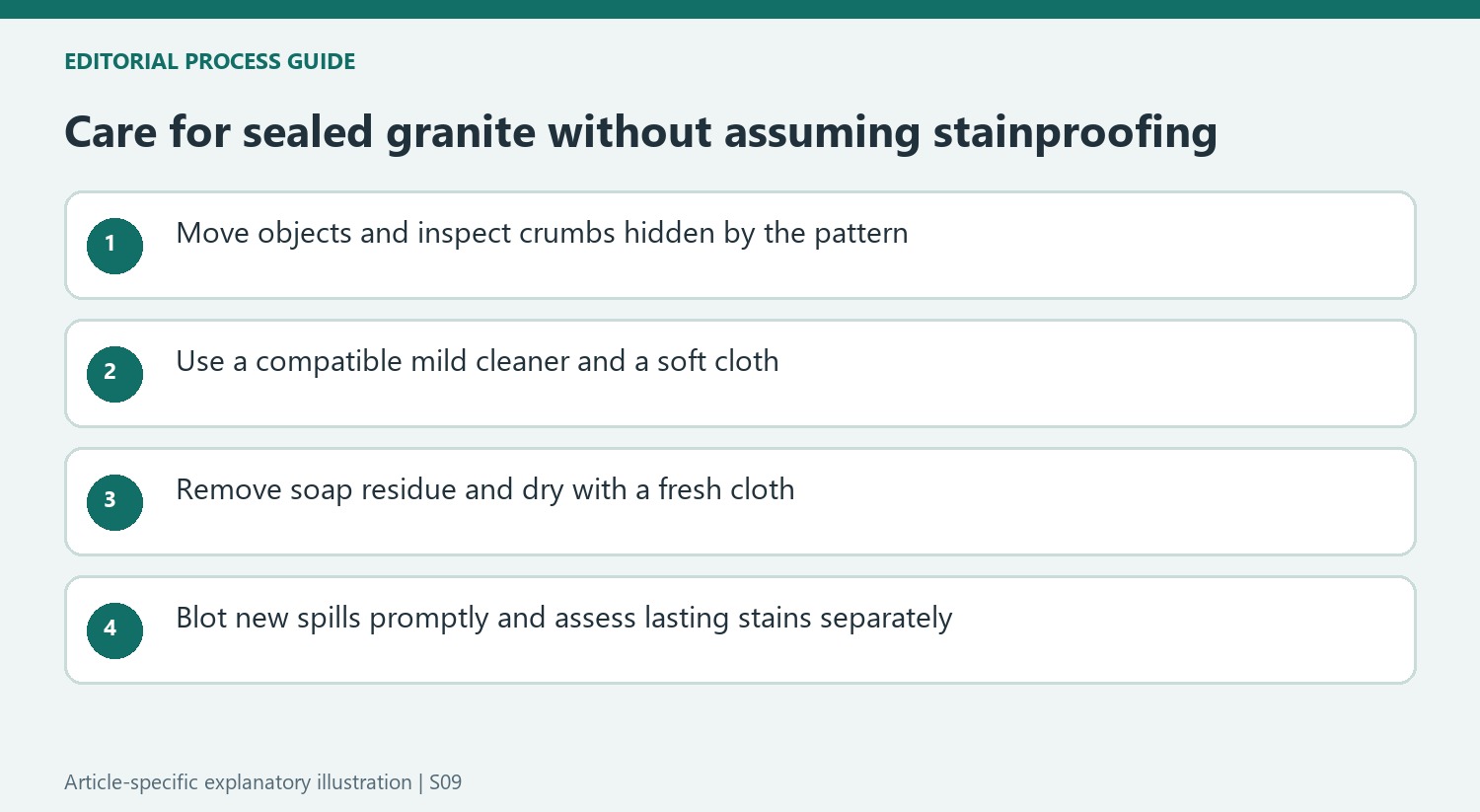 Care for sealed granite without assuming stainproofing